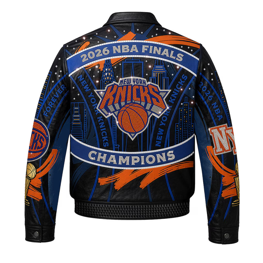 New York Knicks 2026 Championship Limited-Edition Swarovski Crystal Leather Jacket