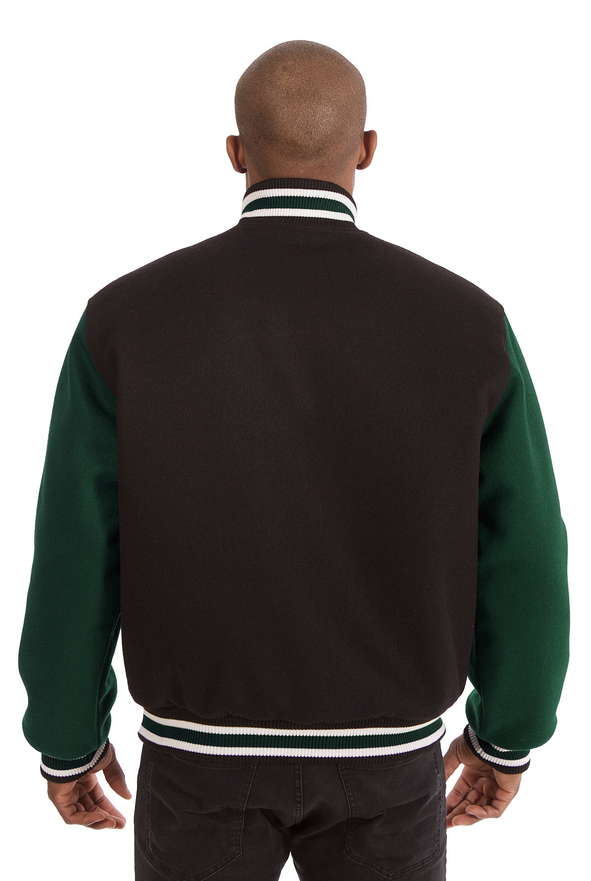 All-Wool Varsity Jacket in Black and Green