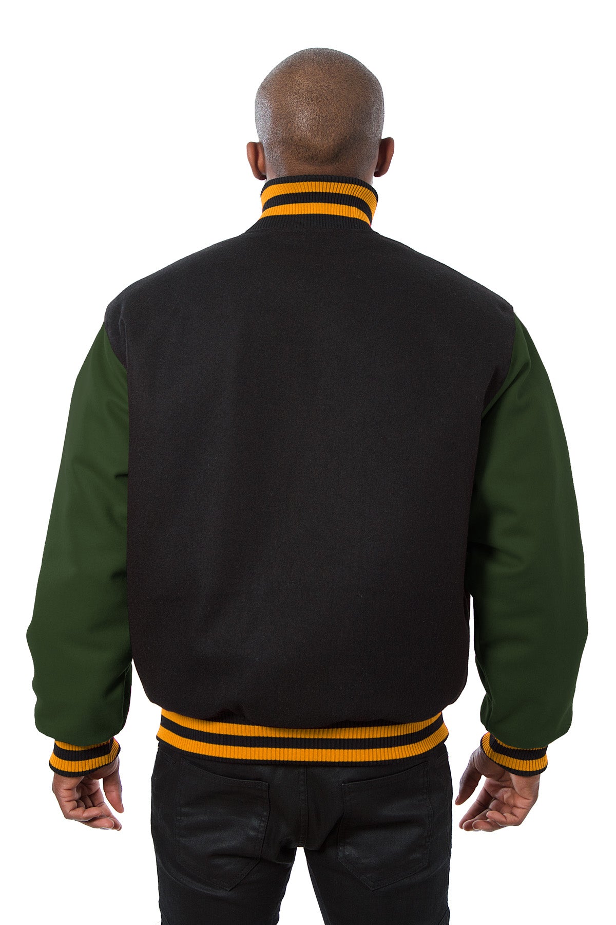 All-Wool Varsity Jacket in Black and Green