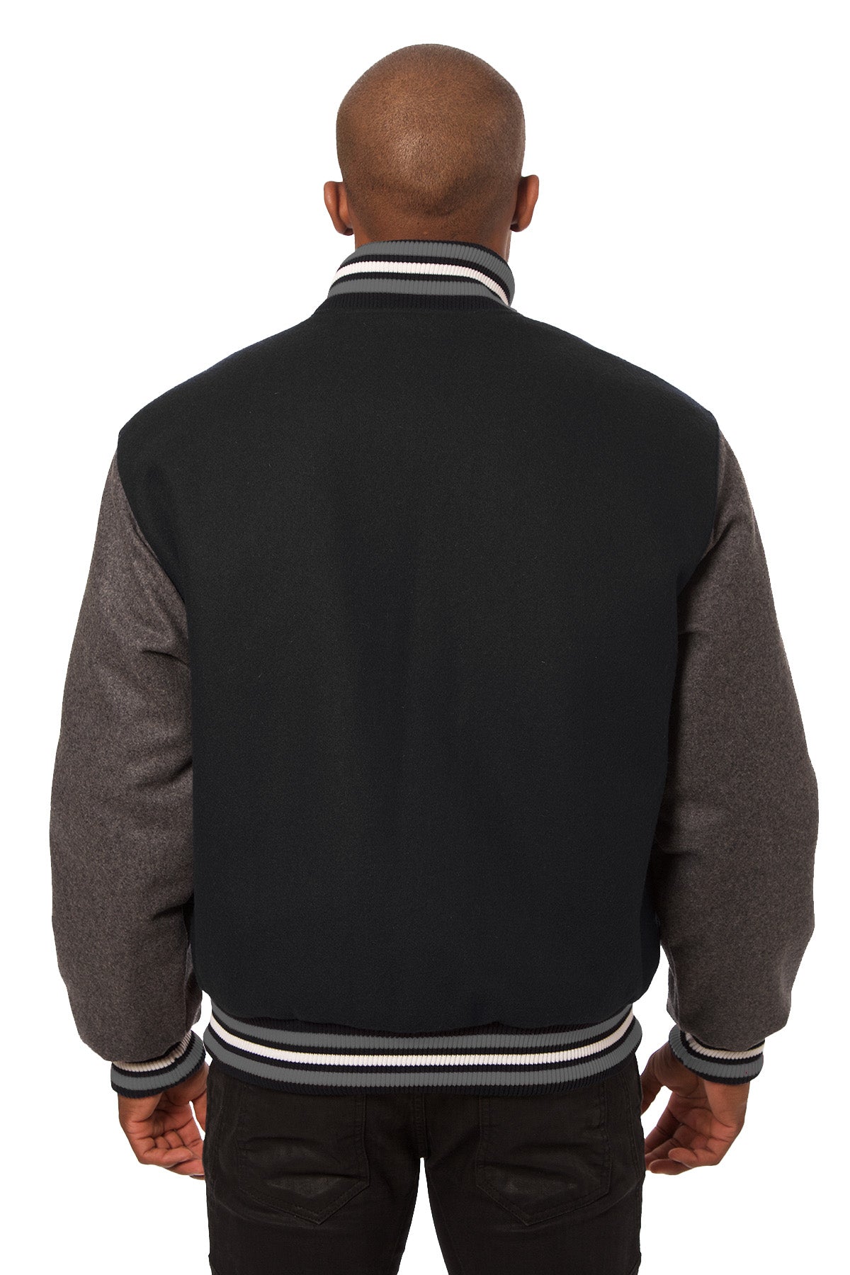 All-Wool Varsity Jacket in Black and Gray