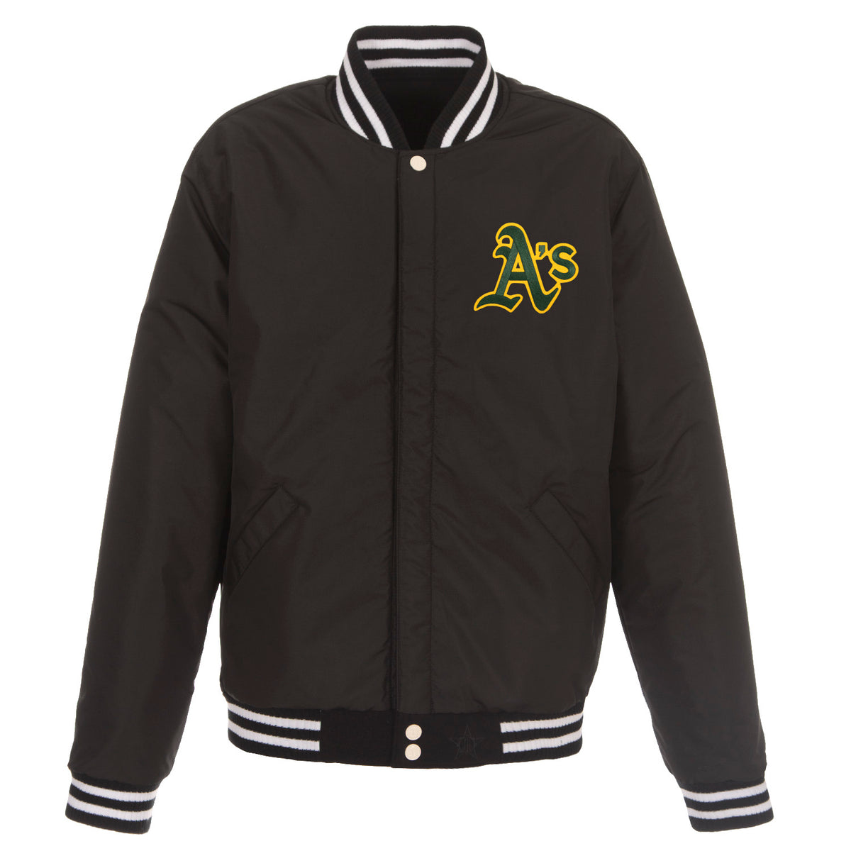 Oakland Athletics Wool & Leather Reversible Jacket w/ Embroidered Logos - Black 2X-Large