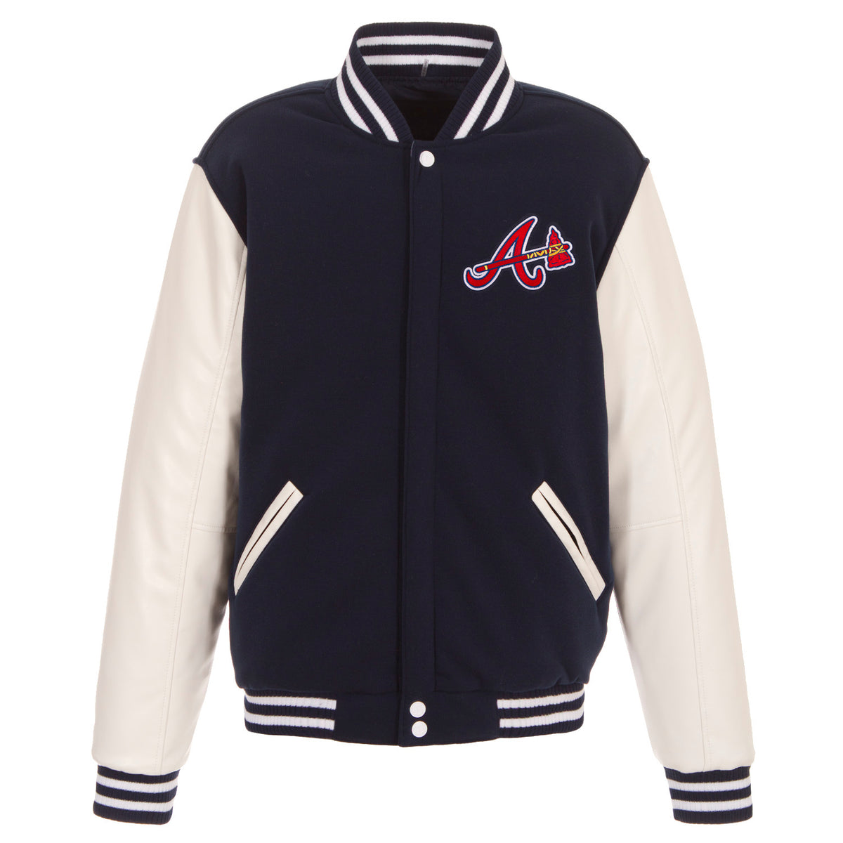 Atlanta Braves Two-Tone Reversible Fleece Hooded Jacket - Navy/Red