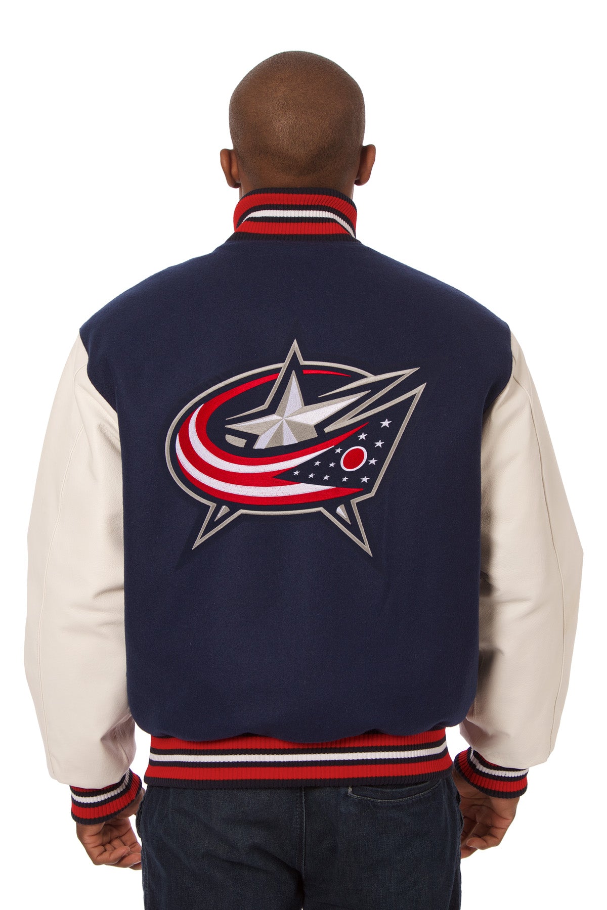 Columbus Blue Jacket Embroidered Wool and Leather Jacket