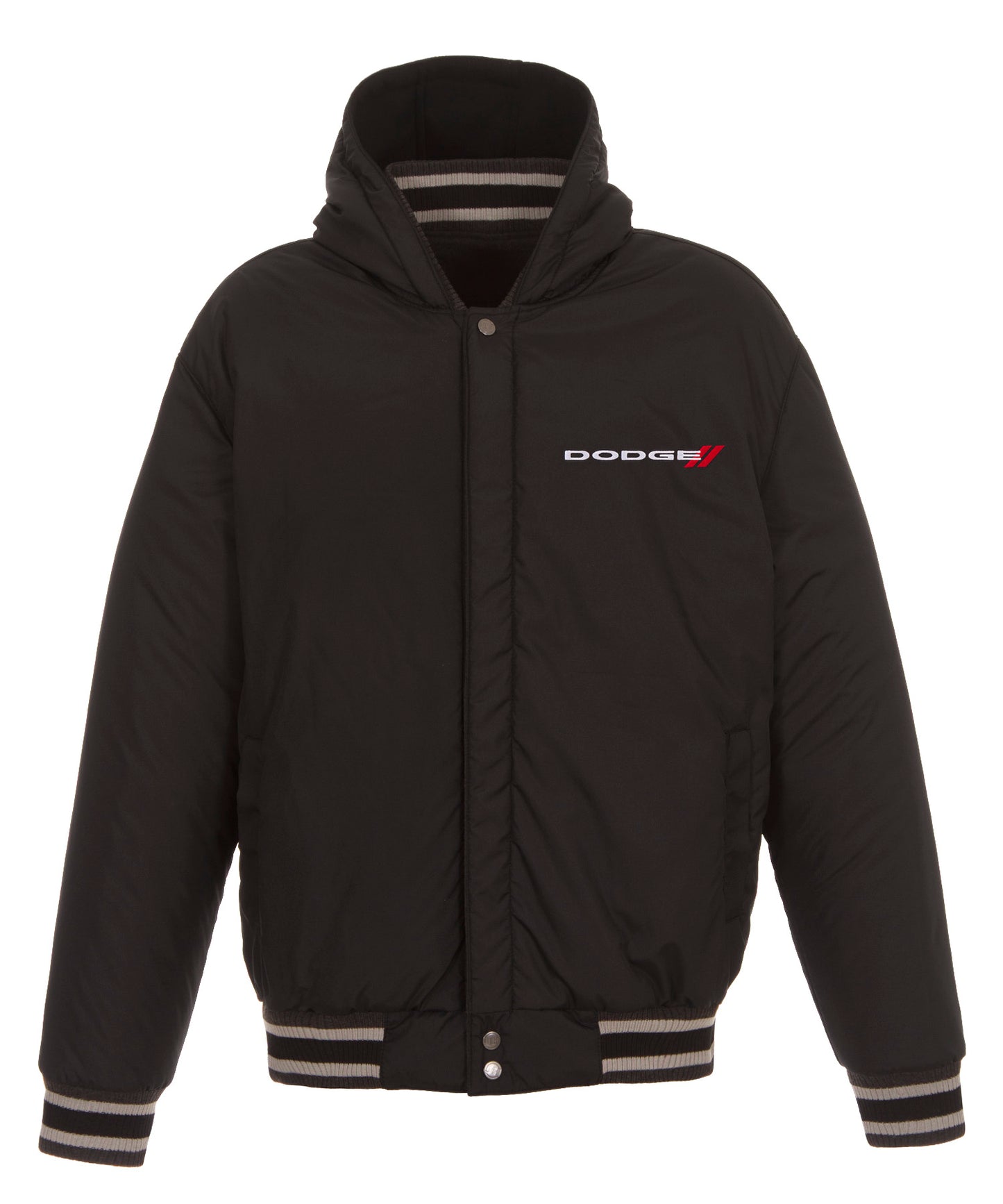 Dodge Hooded Reversible Fleece Jacket with Faux Leather Sleeves