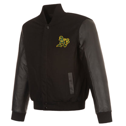 Athletics Reversible Wool and Leather Jacket