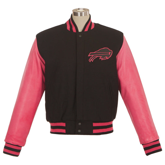 Buffalo Bills Women's Wool and Leather Jacket with Leather Logos