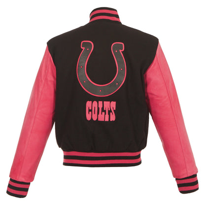Indianapolis Colts Women's Wool and Leather Jacket with Leather Logo