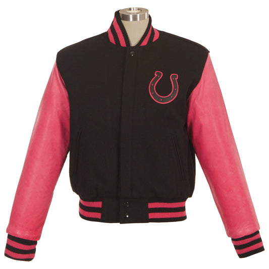 Indianapolis Colts Women's Wool and Leather Jacket with Leather Logo