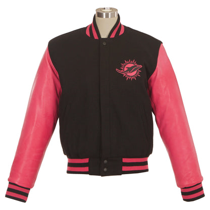 Miami Dolphins Women's Wool and Leather Jacket with Leather Logos