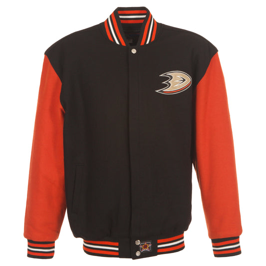 Anaheim Ducks All Wool Leather Jacket with Leather Logos