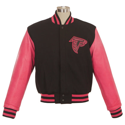 Atlanta Falcons Women's Wool and Leather Jacket with Leather Logos