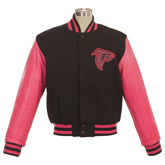 Atlanta Falcons Women's Wool and Leather Jacket with Leather Logos