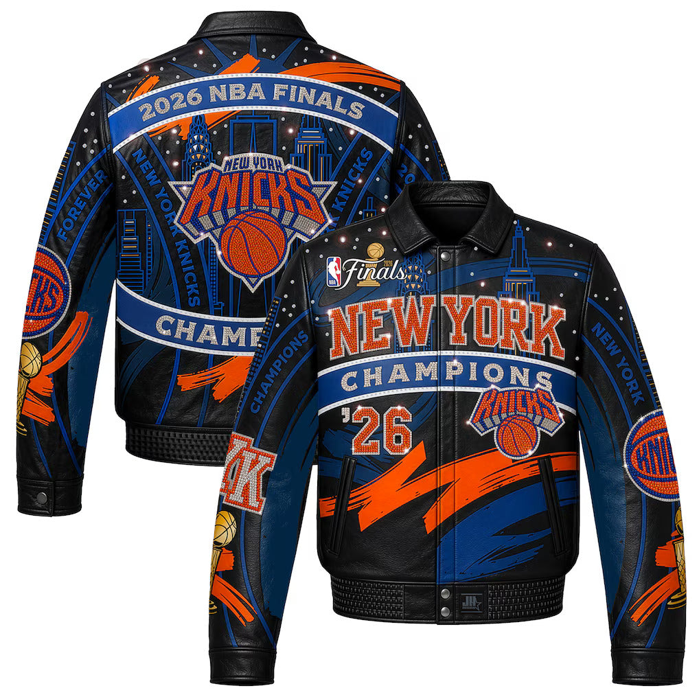 New York Knicks 2026 Championship Limited-Edition Swarovski Crystal Leather Jacket