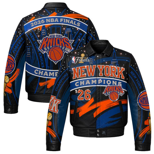 New York Knicks 2026 Championship Limited-Edition Swarovski Crystal Leather Jacket