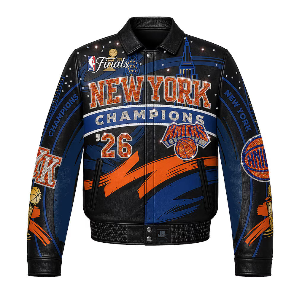 New York Knicks 2026 Championship Limited-Edition Swarovski Crystal Leather Jacket
