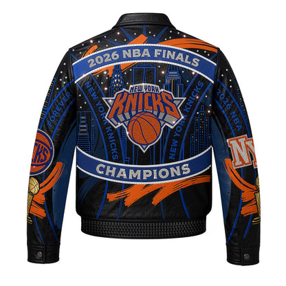 New York Knicks 2026 Championship Limited-Edition Swarovski Crystal Leather Jacket