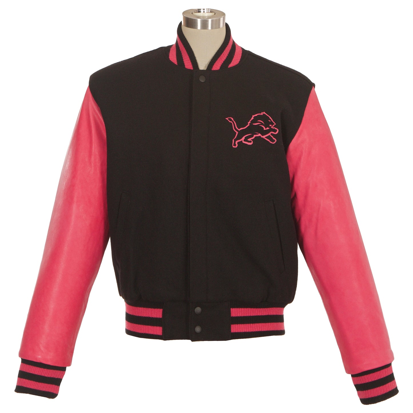 Detroit Lions Women's Wool and Leather Jacket with Leather Logos