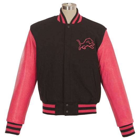 Detroit Lions Women's Wool and Leather Jacket with Leather Logos