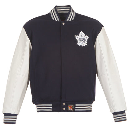 Toronto Maple Leafs Wool and Leather Jacket with Leather Logos
