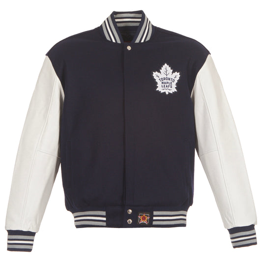 Toronto Maple Leafs Wool and Leather Jacket with Leather Logos
