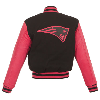 New England Patriots Women's Wool and Leather Jacket with Leather Logos
