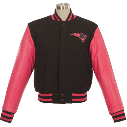 New England Patriots Women's Wool and Leather Jacket with Leather Logos
