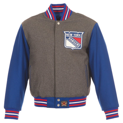 New York Rangers Wool and Leather Jacket with Leather Logos
