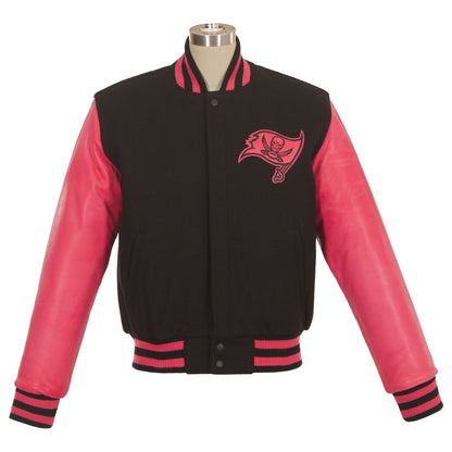 Tampa Bay Buccaneers Women's Wool and Leather Jacket with Leather Logos