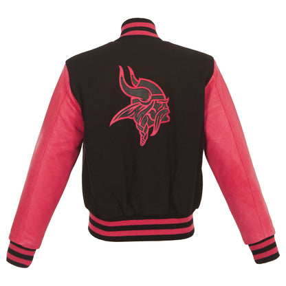 Minnesota Vikings Women's Wool and Leather Jacket with Leather Logos