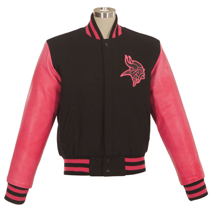 Minnesota Vikings Women's Wool and Leather Jacket with Leather Logos