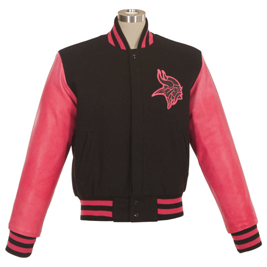 Minnesota Vikings Women's Wool and Leather Jacket with Leather Logos