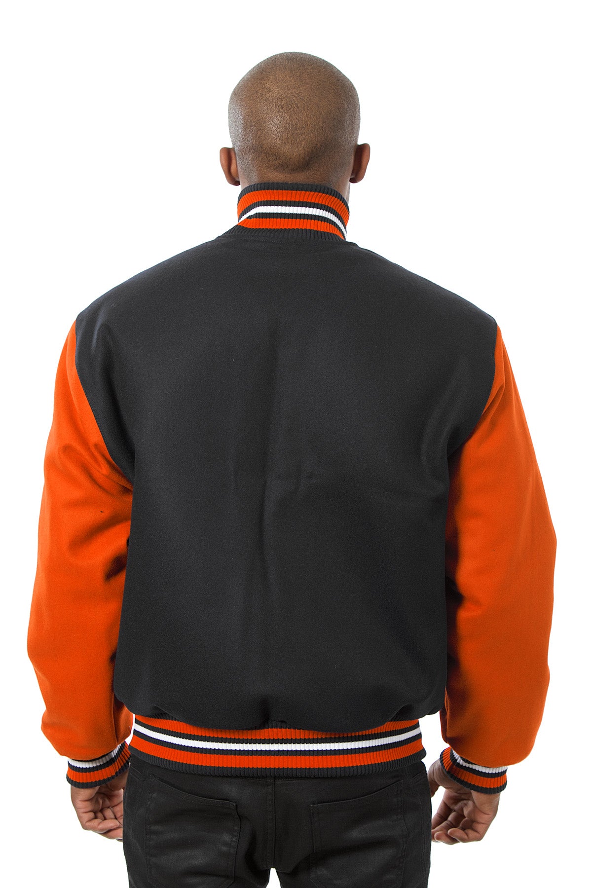 All-Wool Varsity Jacket in Black and Orange