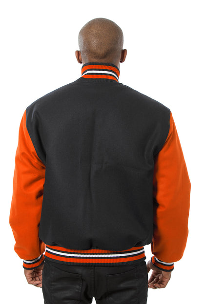 All-Wool Varsity Jacket in Black and Orange
