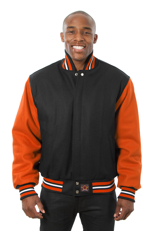 All-Wool Varsity Jacket in Black and Orange