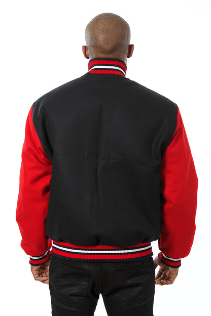 All-Wool Varsity Jacket in Black and Red