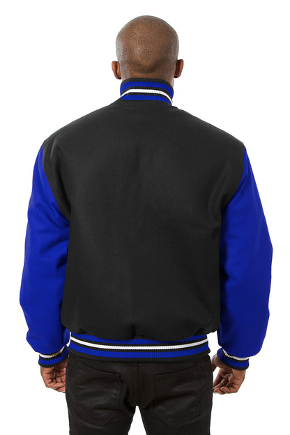 All-Wool Varsity Jacket in Black and Royal