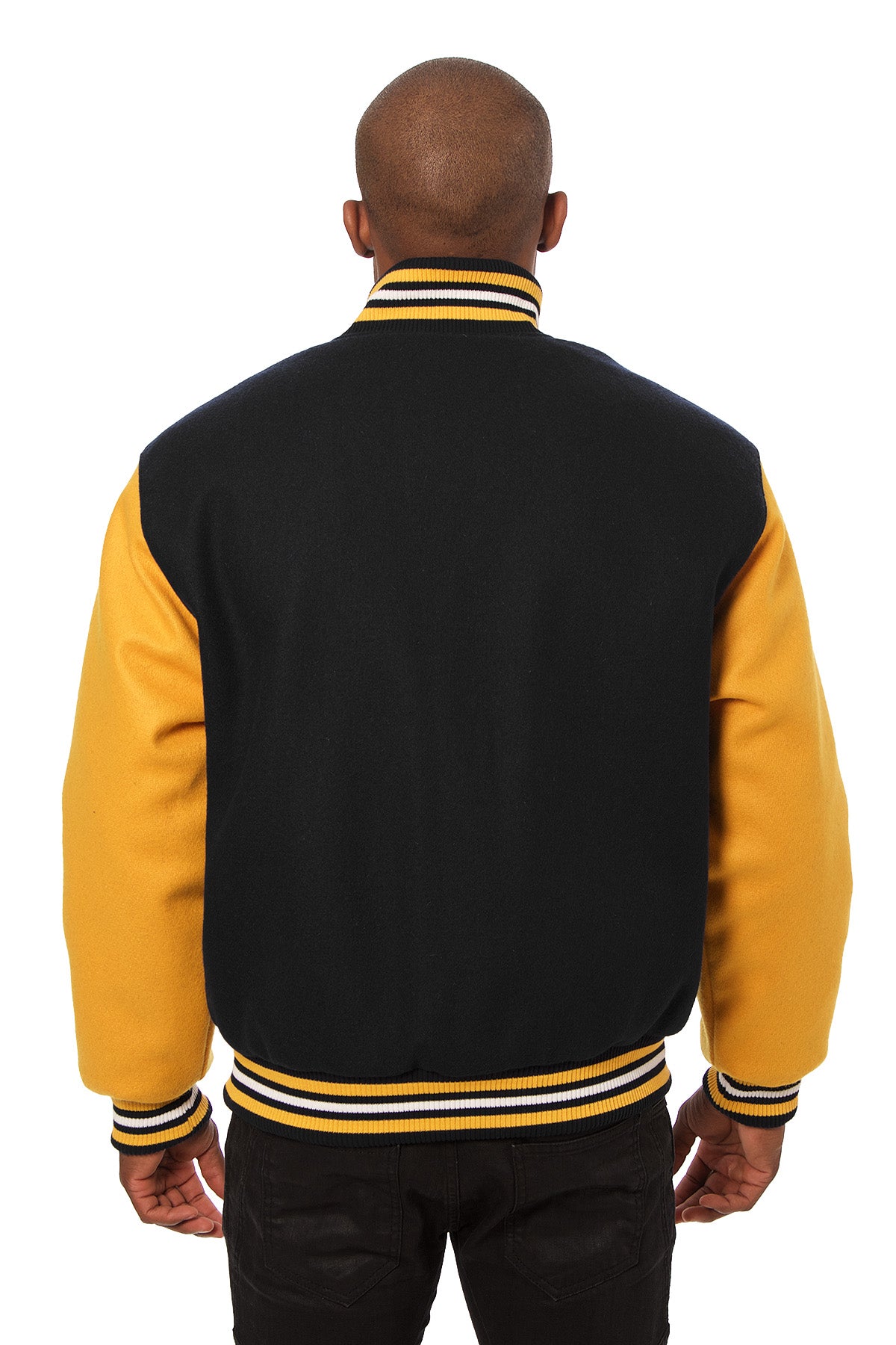 All-Wool Varsity Jacket in Black and Yellow