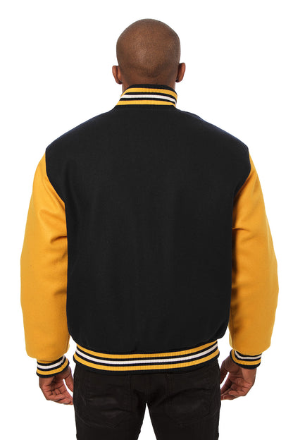 All-Wool Varsity Jacket in Black and Yellow