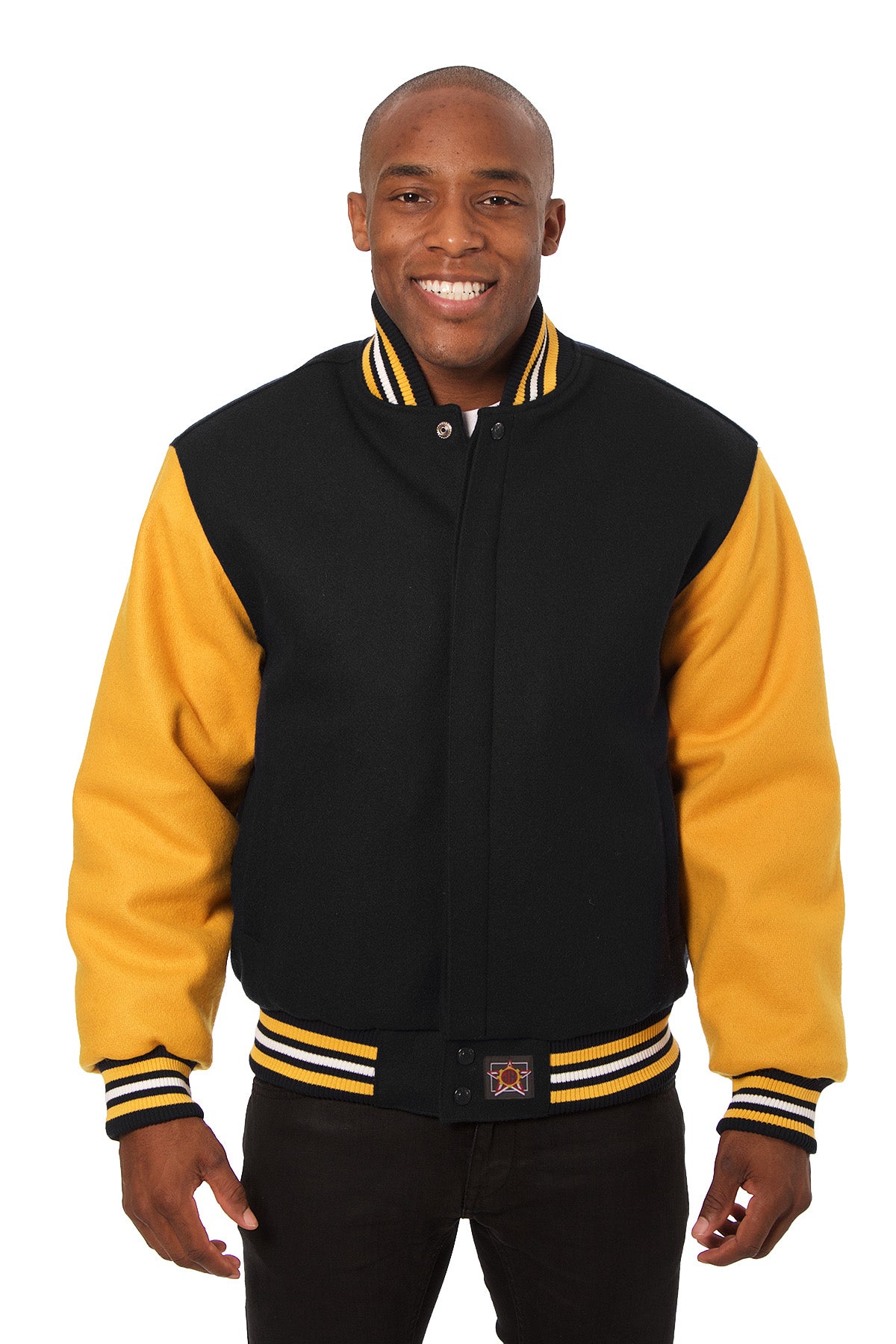 All-Wool Varsity Jacket in Black and Yellow