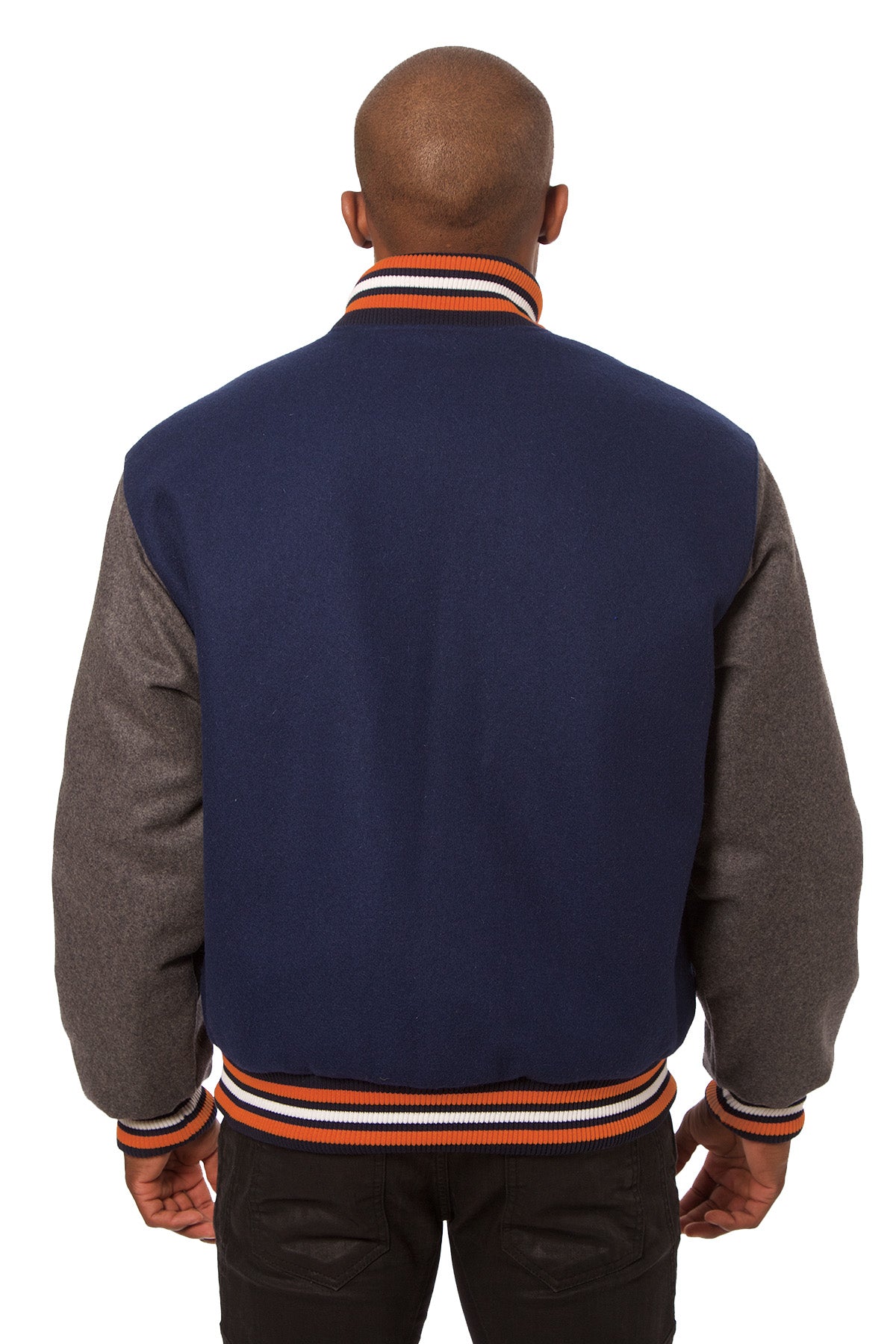 All-Wool Varsity Jacket in Navy and Gray