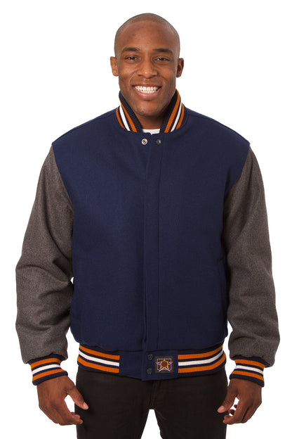 All-Wool Varsity Jacket in Navy and Gray