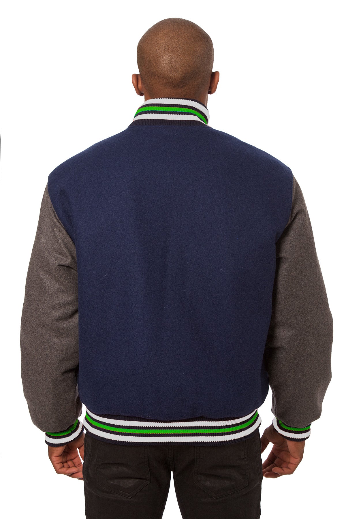 All-Wool Varsity Jacket with Navy Blue and Gray