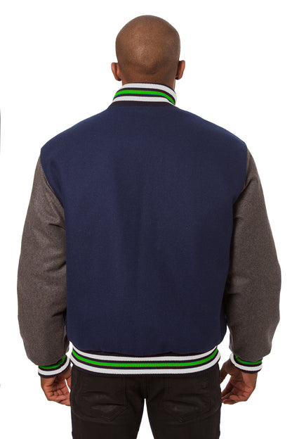 All-Wool Varsity Jacket with Navy Blue and Gray