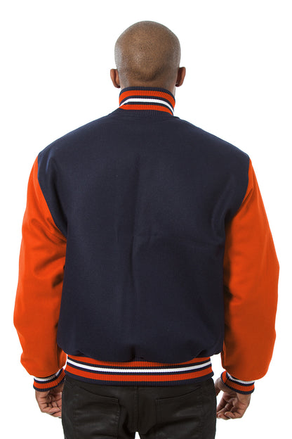 All-Wool Varsity Jacket in Navy and Orange