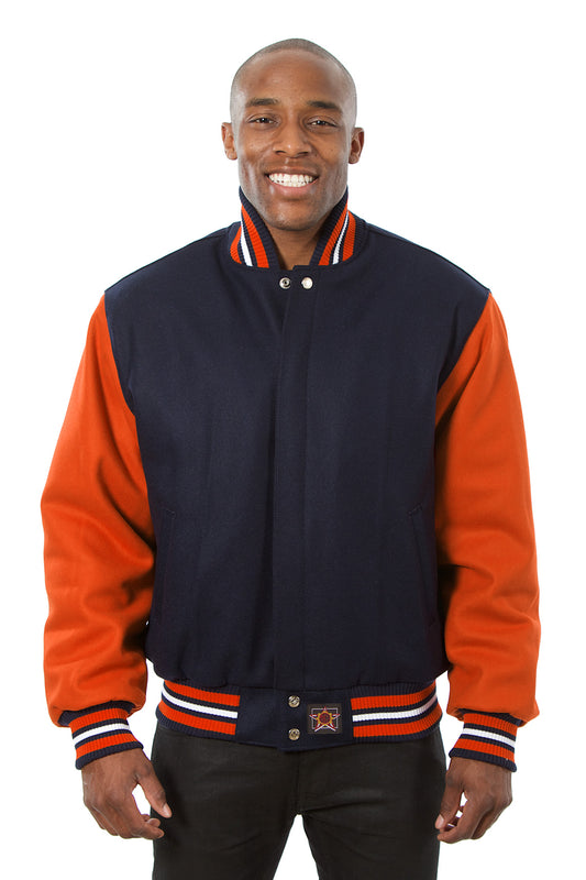 All-Wool Varsity Jacket in Navy and Orange