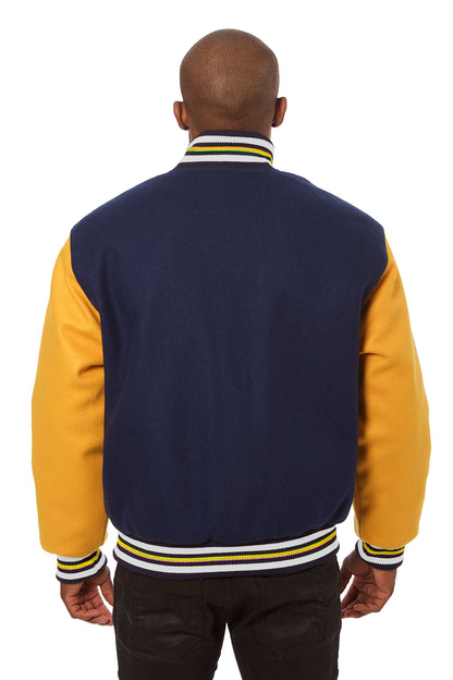 All-Wool Varsity Jacket in Navy Blue and Yellow