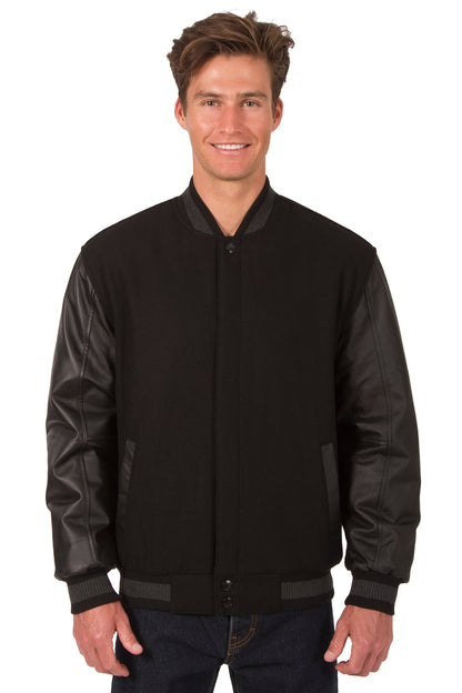 Wool and Leather Reversible Jacket in Black