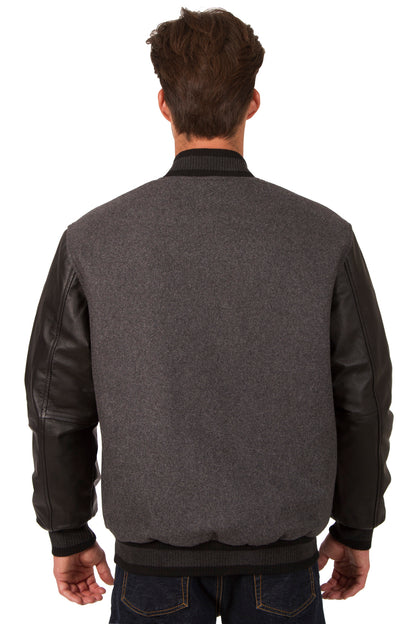 Wool and Leather Reversible Jacket in Charcoal-Black