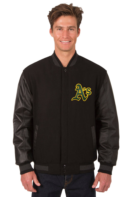 Oakland A's Reversible Wool and Leather Jacket