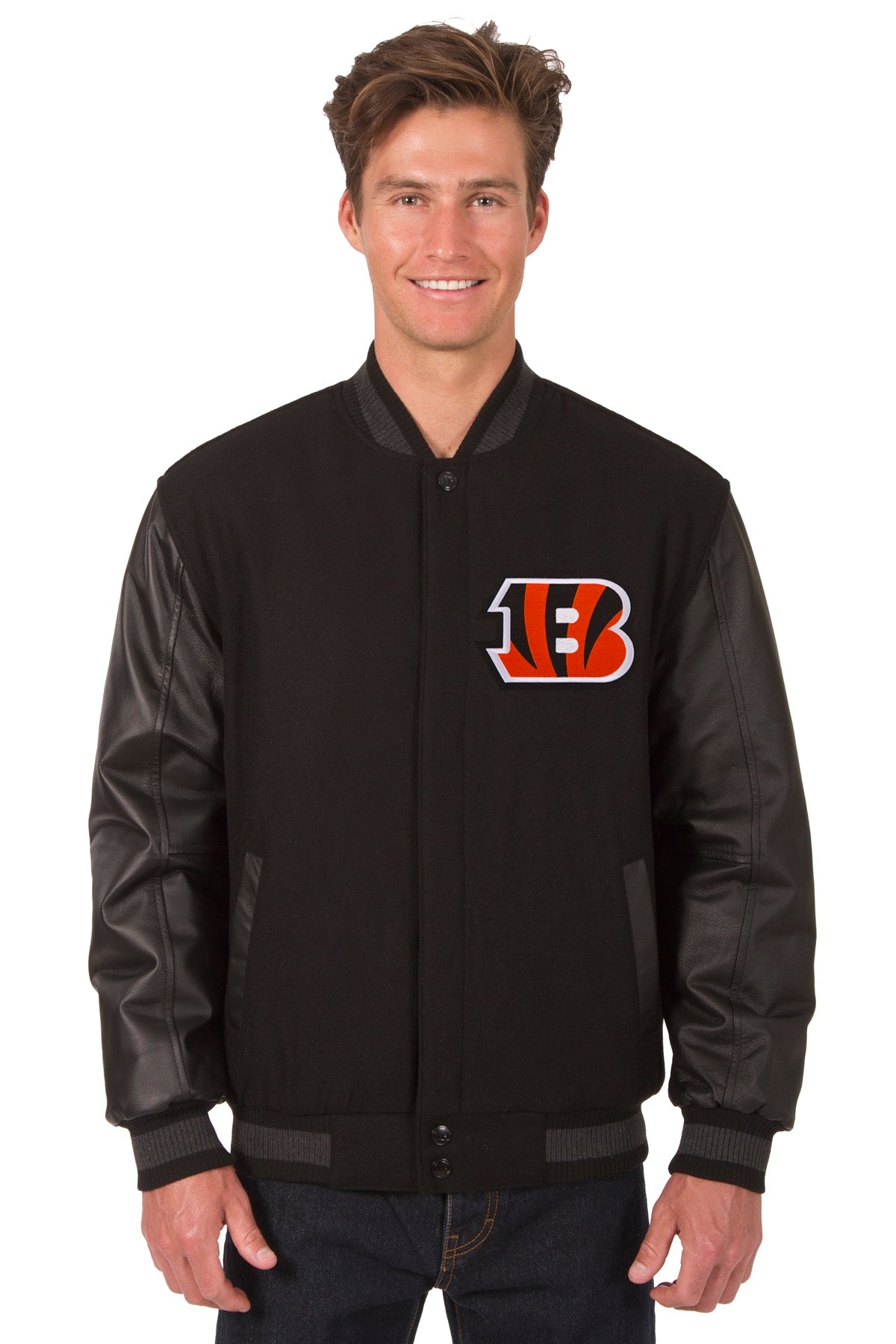 Cincinnati Bengals Reversible Wool and Leather Jacket